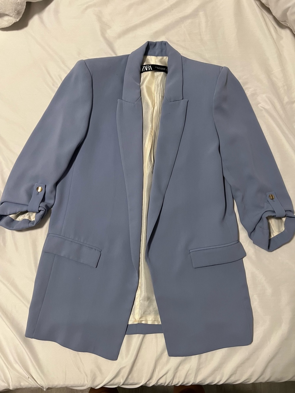 Zara Light Blue Open-Front Blazer